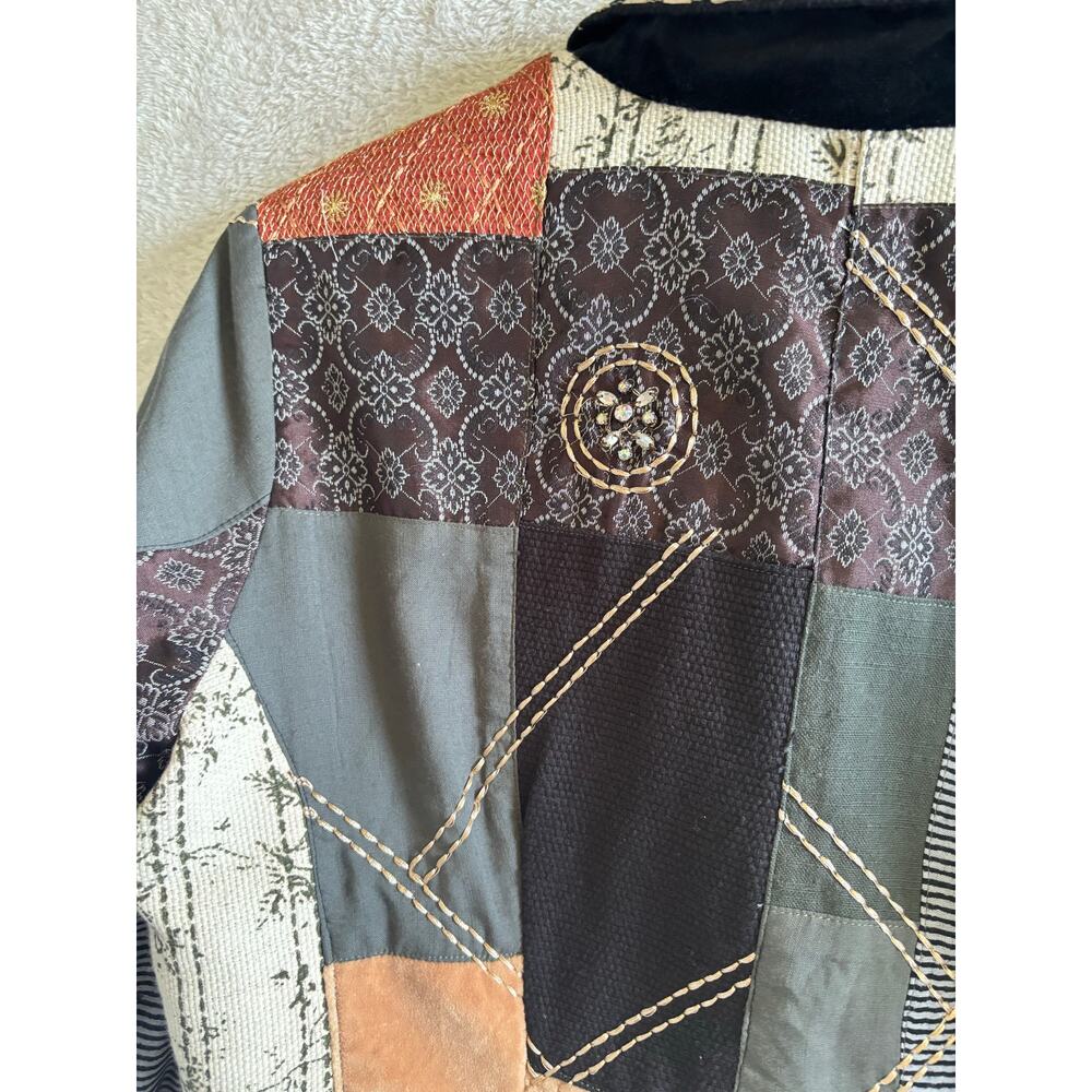 Indigo Moon Patchwork Mixed Media Blazer Size M H… - image 16